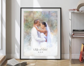 Watercolor Couple Portrait from Photo, Custom Wedding Gift, Anniversary Gift for Wife Husband Parent Friend, Watercolor Wedding Gift