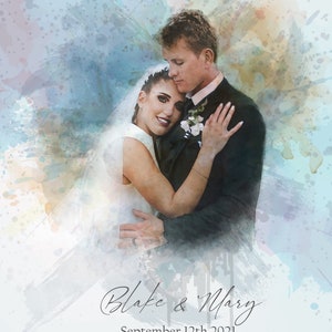 Watercolor Couple Portrait from Photo Wedding Watercolor for Wife Husband Parent Friend Engagement Anniversary Wedding Gift