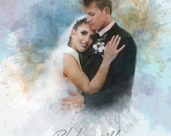 Watercolor Couple Portrait from Photo, Wedding Watercolor, Anniversary Gift for Wife Husband Parent Friend, Engagement Gift, Wedding Gift