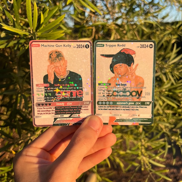 Cartes GX style Pokémon MGK et Trippie Redd "genre : sadboy"