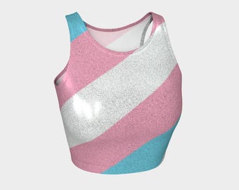 Trans Pride Outfit Glitter Tank Top Crop Top Lightweight Stretch Performance Fabric