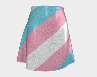 Glitter Pride Outfit Trans Flag A-line Skate Stretch Skirt Lightweight Performance Fabric