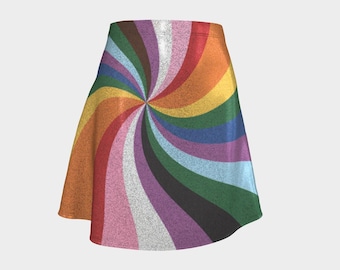 Sparkly Pride Flag Swirl A-Line Skirt Made from Lightweight, Stretchy Performance Fabric