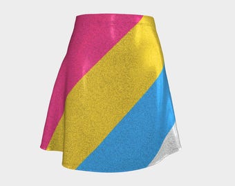 Pansexual Pride Glitter Skirt: Stretchy A-Line Lightweight Performance Fabric