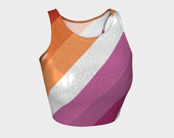 Lesbian Pride Outflit Glitter Cropped Tank Top Sparkly Fabric Lightweight Performance Fabric Stretchy
