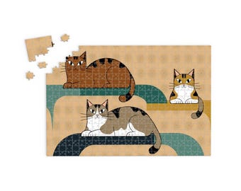 Retro Cats Wooden Jigsaw Puzzle: Modern Art, 500 or 1000 Piece