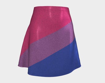 Glitter Bi Pride Skate Skirt: A-Line Flare, Stretchy Lightweight Performance Fabric