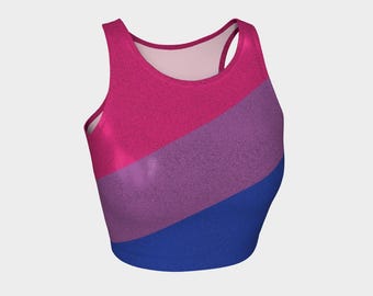 Glitter Pride Bi Flag Asymmetrical Sparkly Crop Top Tank Top Lightweight Performance Fabric
