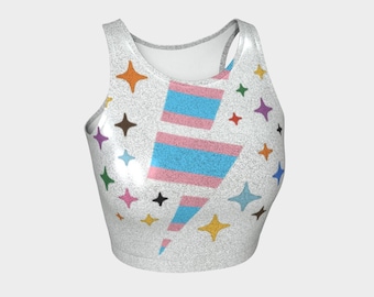 Pride - Trans Glitter Crop top - Lightweight Stretchy Performance Fabric