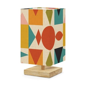 Midcentury Modern Table Lamp: Colorful Linen Shade, Remote Control