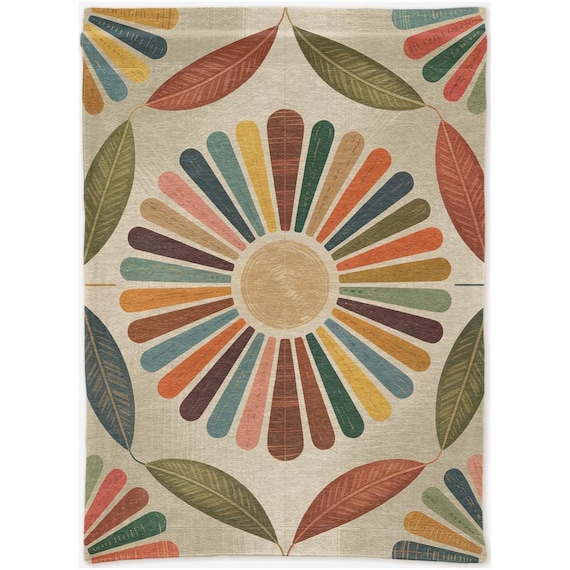 Muted Leaf Mandala Tapestry - Woven Cotton Wall Hanging with Rod Pocket - Made in USA