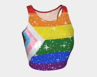 Progress Pride Flag Glitter Tank Top - Lightweight Stretchy Performance Fabric