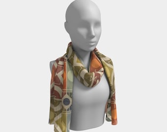 Art Deco Silk Scarf: Geometric Pastel Print, Hand-Rolled Edges