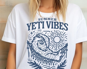 Yeti Summer Vibes Graphic Tee, yeti-t-shirt, söt yeti-skjorta, festskjorta, strandskjorta, sommarskjorta
