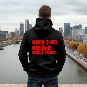 Real Eyes Realize Real Lies Unisex Hoodie, estetisk hoodie, streetwear-hoodies, presenter till honom, herrhoodie, grafisk hoodie,