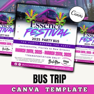 旅行バスエッセンスフェスティバルエージェントフライヤー / 旅行代理店Canva / 旅行代理店 / ニューオーリンズ / 予約テンプレート / DIY旅行フライヤー / クルーズig