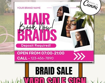 Vlechten verkoop werf teken canvas sjabloon / DIY haar werf teken / Beauty Sale / kapsalon / Beauty Business / Box Braid / Yard teken / afdrukbaar