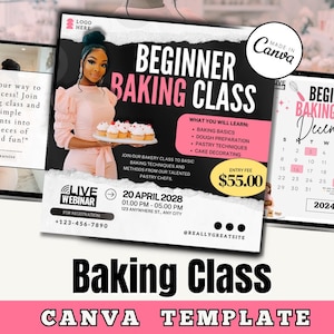 Kochkurs Vorlage / Backkurs / Online Kurs Template / Webinar Flyer / Online Kochkurs / Food Class Template