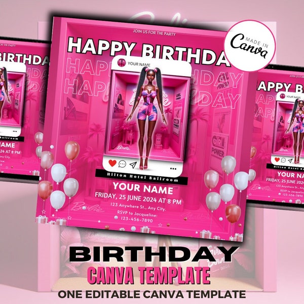 Digital Flyer / Canva Template 2024 / Event Flyer / Barbie Party / Barbie Invitation / INSTAGRAM / Canva Template / Canva Editable / Doll