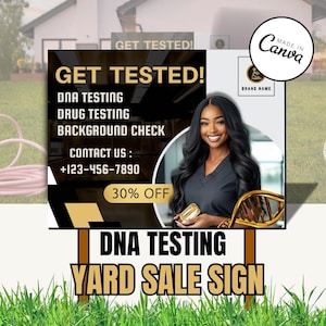 Modello di cartello da giardino personalizzabile per test del DNA Canva / Cartello da giardino fai da te per test del DNA medico / Test antidroga / Medico / Salute / Test antidroga / Business