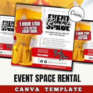 Event Space Rentals Flyer Template / Event Hosting / Digital Flyer / Canva / Venue Deals / Event Invitation / Space Booking / Private Venue