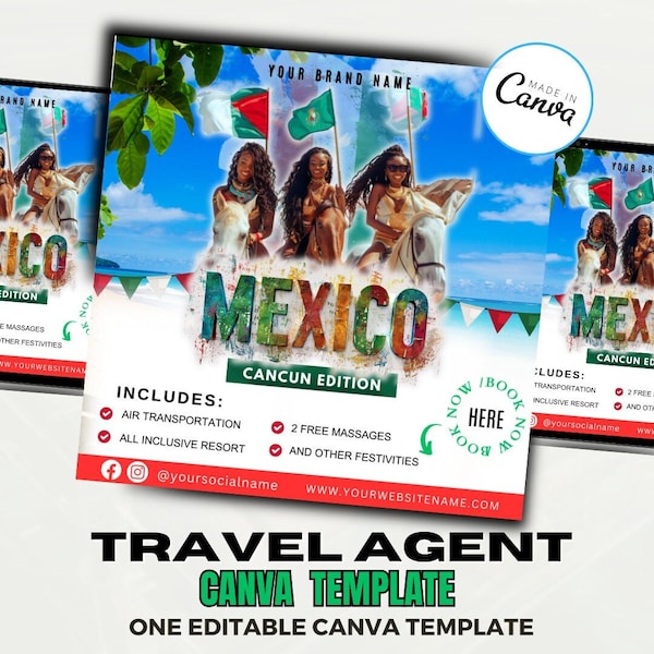 TRAVEL agent Flyer / Travel Agent Canva / Travel Agent / Canva Template 2024 / Travel Agent Template / DIY Travel Agent Flyer / Mexico trip