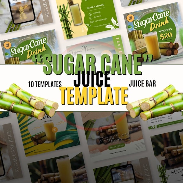 Sugar Cane Juice Flyer / Sugar Cane Flyer / Juice Bar / Juice Bar Templates / Juice Bar Menus / Canva Template 2024 / Drink Menu / Food Menu