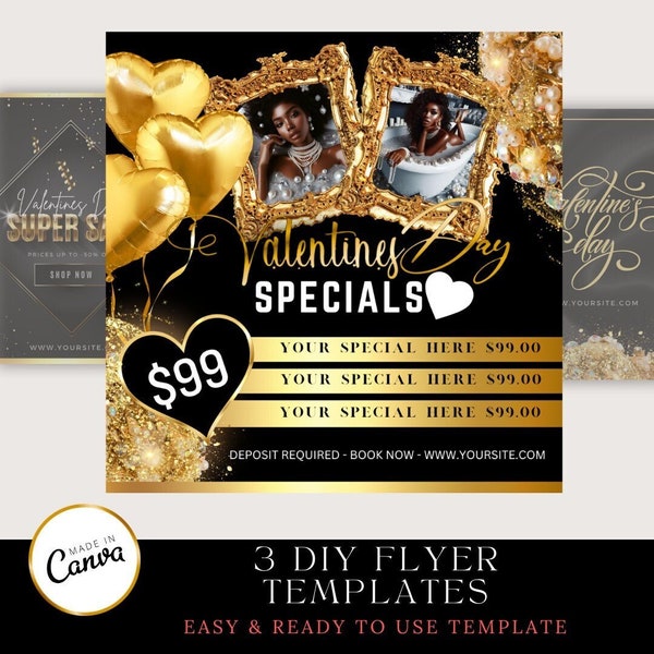 DIY Valentine's Day Bliss: 3 Canva Editable Sale Flyers to Spark Romance and Boost Sales!/ Booking flyer