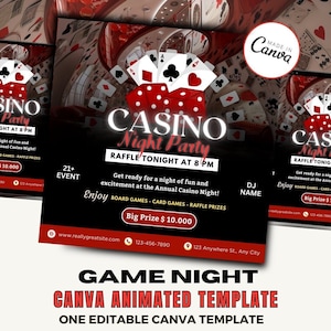 Game Night Flyer / Casino / Casino Party / Casino Night / Speelautomaten / Gokken / Canva Template 2024 / Geanimeerde Flyer / Motion Flyer