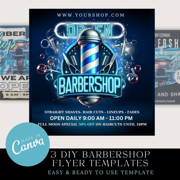 3 Canva Editable BarberShop Booking Flyer Set (3 Templates) flyer/ Social Media