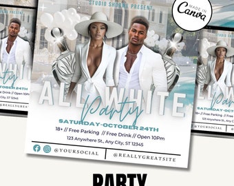 All White Party Club Flyer Template, White Event, Party Flyer, club Flyer, Canva Flyer, Canva Template 2025, digital flyer, motion flyer diy