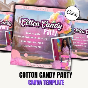 Cotton Candy Flyer Party Canva Template / Party Canva Template / Event Party Template / Cotton Candy Themed Editable Template / Diy Flyer