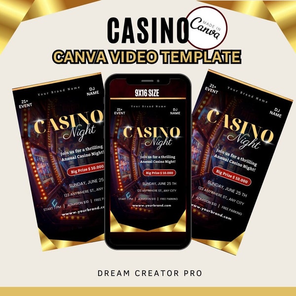 Game Night Flyer / Casino / Casino Party / Casino Night / Slot Machines / Gambling / Canva Template 2024 / Animated Flyer / motion flyer