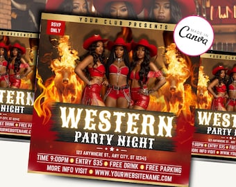 Rodeo Western Night Animated Party Flyer Template, Party Flyer, club Flyer, Canva Flyer, digital flyer, motion flyer, Cowgirl Rodeo, event