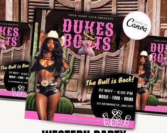 Rodeo Western Night Animated Party Flyer Template, Party Flyer, club Flyer, Canva Flyer, digital flyer, motion flyer, Cowgirl Rodeo, event