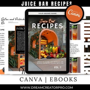 Juice Bar Recipe Canva Editable eBook Template / Juice Bar Template / Cookbook eBook Template / Juice Bar Seasonal Recipes / Plr Ebook / mrr