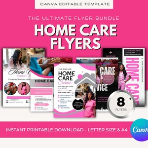 Folheto de serviço de atendimento domiciliar / Folheto de serviço de atendimento domiciliar DIY / Rosa Home Care sênior / Modelo médico / Folheto médico / Pacote de atendimento domiciliar / CNA