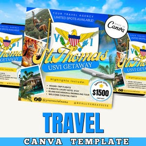 St. Thomas USVI Travel Flyer Template | Editable Canva Vacation & Group Trip Design for Travel Agents N Tour Planners / tropical trip flyer