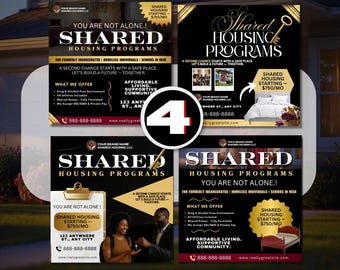 Shared Housing Flyer Template | Affordable Living Canva Flyer | Transitional Room Rental Ad |  Editable Design