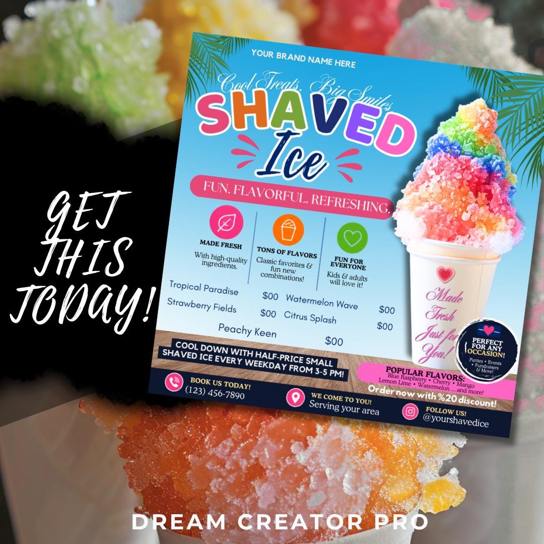 Custom Ice Menu Shaved Ice Menu Template / Snow Cone Menu Template / Food Menu / Canva ...