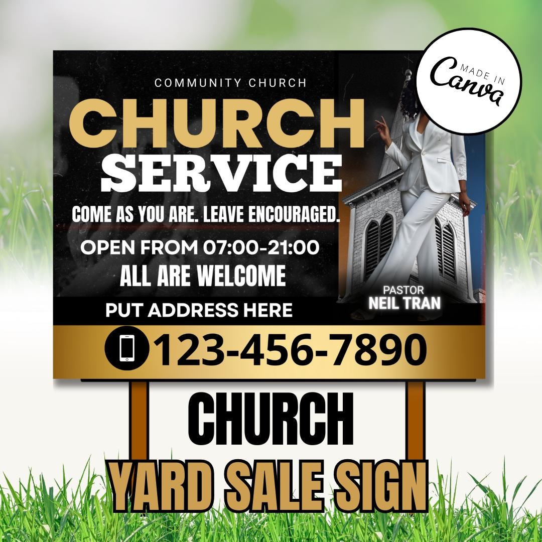 Sunday Service Sign Church Service Yard Sign Template | Sunday Worship Ministry Sign ...