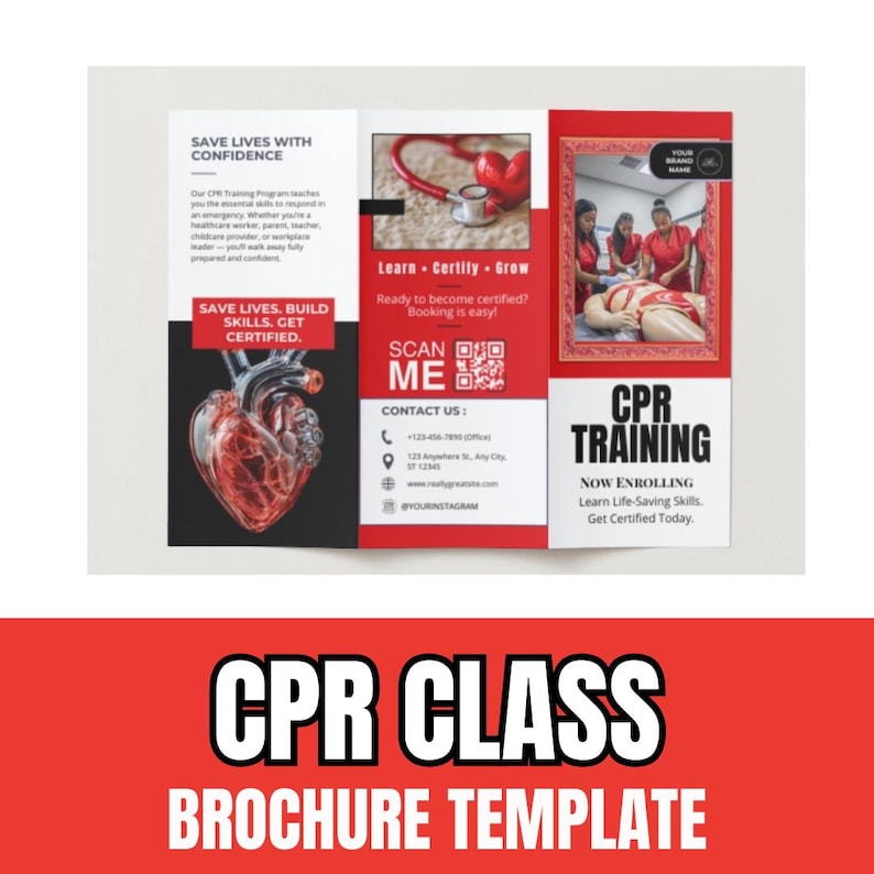 CPR Training Brochure Template | CPR BLS First Aid Canva Design | Life ...