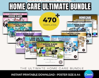 Home Care Business Template Bundle | 450+ Editable Canva Templates | Flyer, Yard Sign, social media, Website, Business Card, Video More
