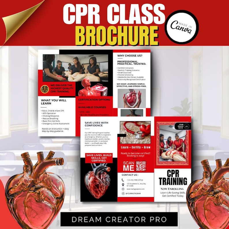 CPR Training Brochure Template | CPR BLS First Aid Canva Design | Life ...