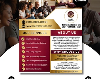 Shared Housing Flyer Template | Affordable Living Canva Flyer | Transitional Housing Room Rental Ad |  Editable Design