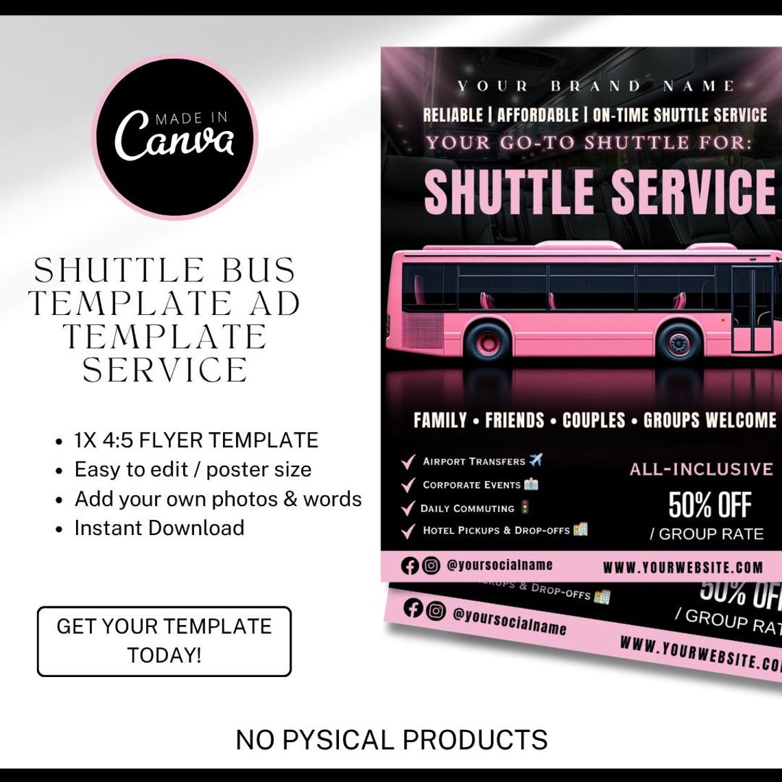 Shuttle Bus Flyer Template | Editable Canva Transportation Service ...