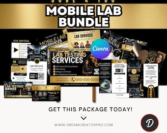Mobile Lab Marketing Kit Canva Templates | 31 Page Medical Lab Business Bundle | Instagram Posts Flyers Business Cards Rack Card Brochure