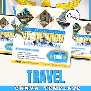 St. Thomas USVI Travel Flyer Template | Editable Canva Vacation & Group Trip Design for Travel Agents N Tour Planners / tropical trip flyer