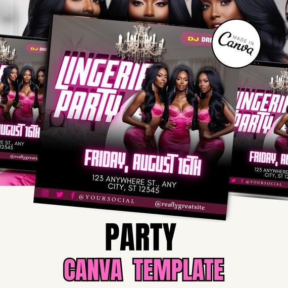 Lingerie Party Event Flyer Template/ Party flyer / Digital Flyer / Club Template / Event PARTY Canva / Editable / slumber party / pink women