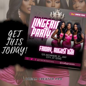 Lingerie Party Event Flyer Template/ Party flyer / Digital Flyer / Club Template / Event PARTY Canva / Editable / slumber party / pink women